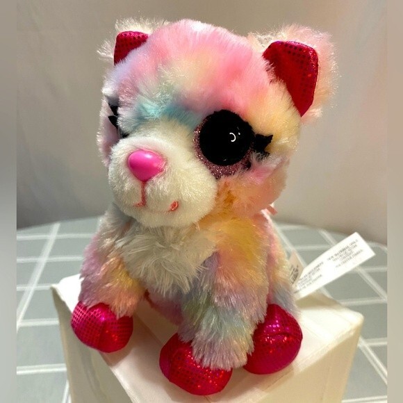 RARE ZURU Meowing Pet Cat Pink Pastel Rainbow Glitter Eyes Plush Paris, France - Picture 4 of 9